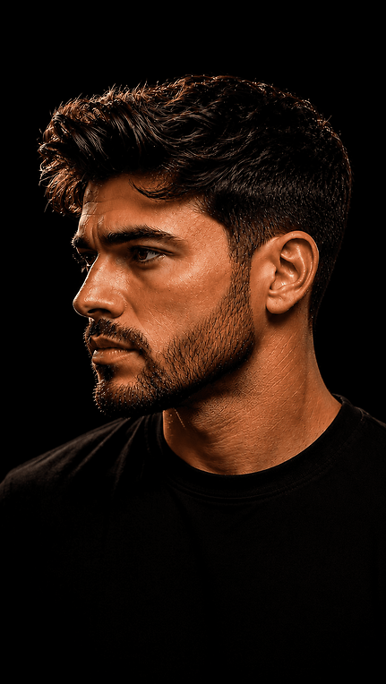 Relaxamento capilar masculino com fios alinhados em perfil