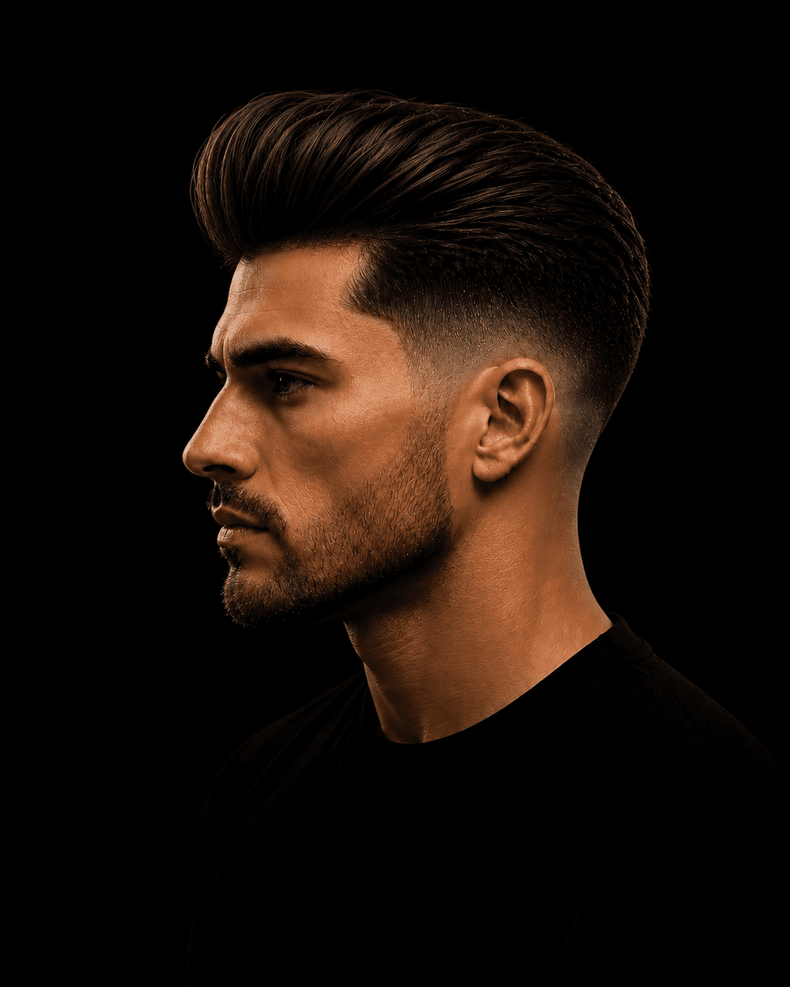 Corte pompadour masculino em perfil